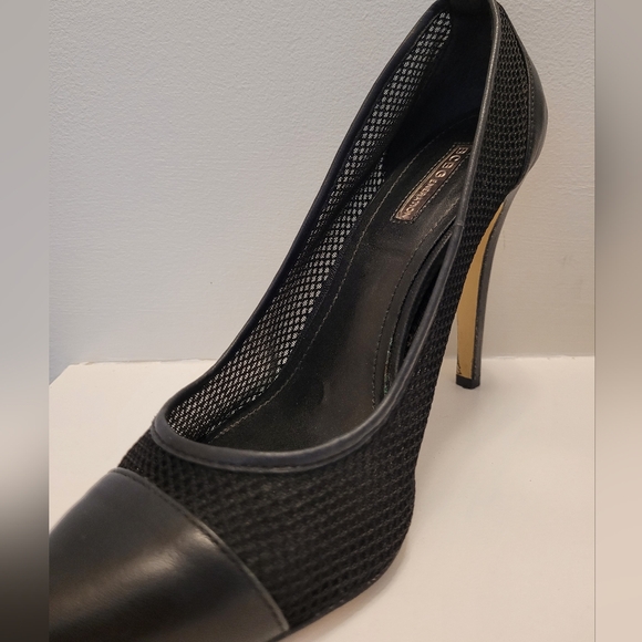 BCBGeneration Black Mesh & Leather Pointed-Toe Heels - Picture 2 of 3